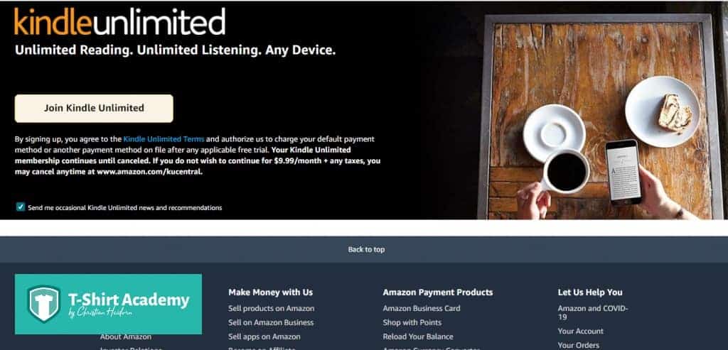Bildschirmfoto der amazon kdps kindle unlimited Seite -  - Kindle Direct Publishing